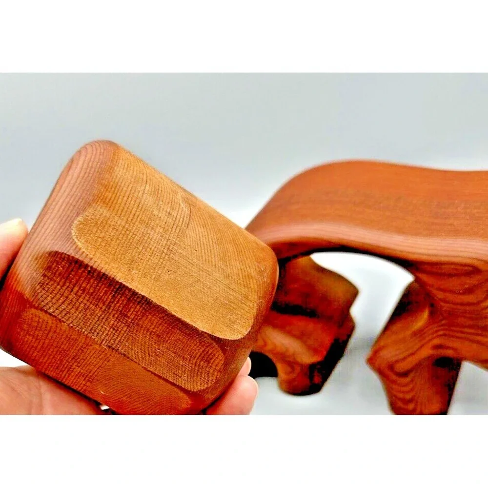Handcrafted Native Redwood Elephant Hidden Drawer Trinkets Box